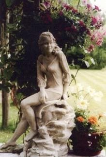 Joy (Small figurative Sitting Girl Garden statue)
