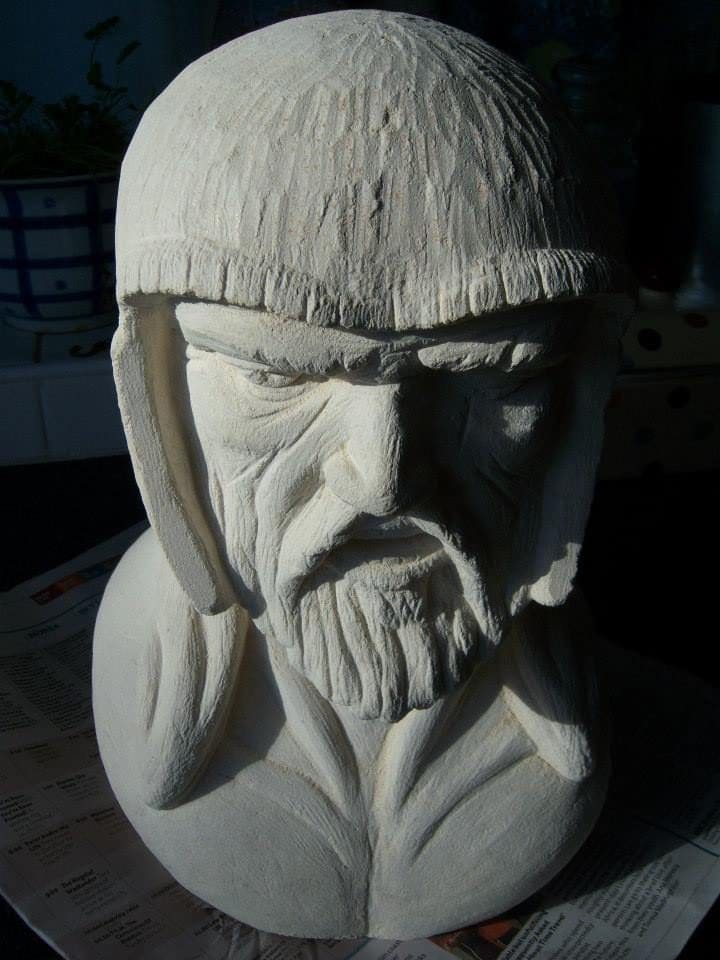 Beowulf from Legend (Carved Stone Head statue) - Image 5
