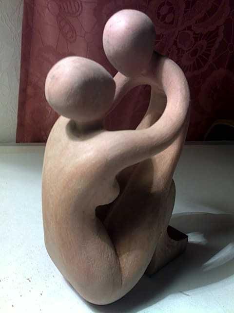 Mother and Child (Small Playful Abstract Wood carving)
