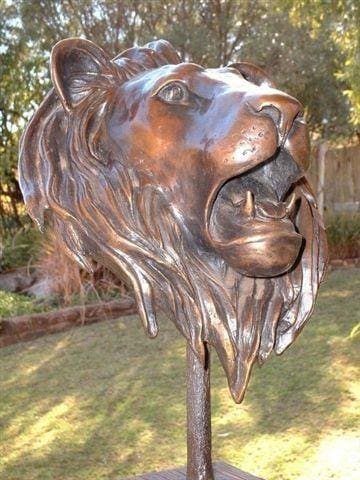 Lion Bust (Bronze Male Roaring Portrait statue)
