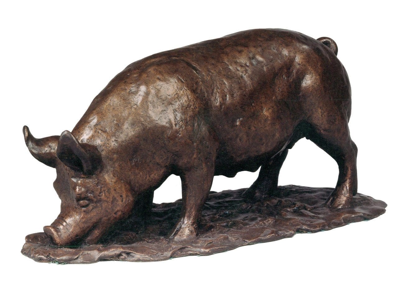 Lucy, Berkshire Pig (Small Bronze Standing statue)