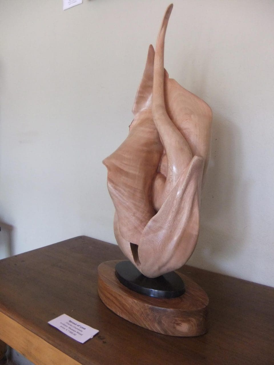 Sprouting Love (Abstract Modern Carved Wood statue)