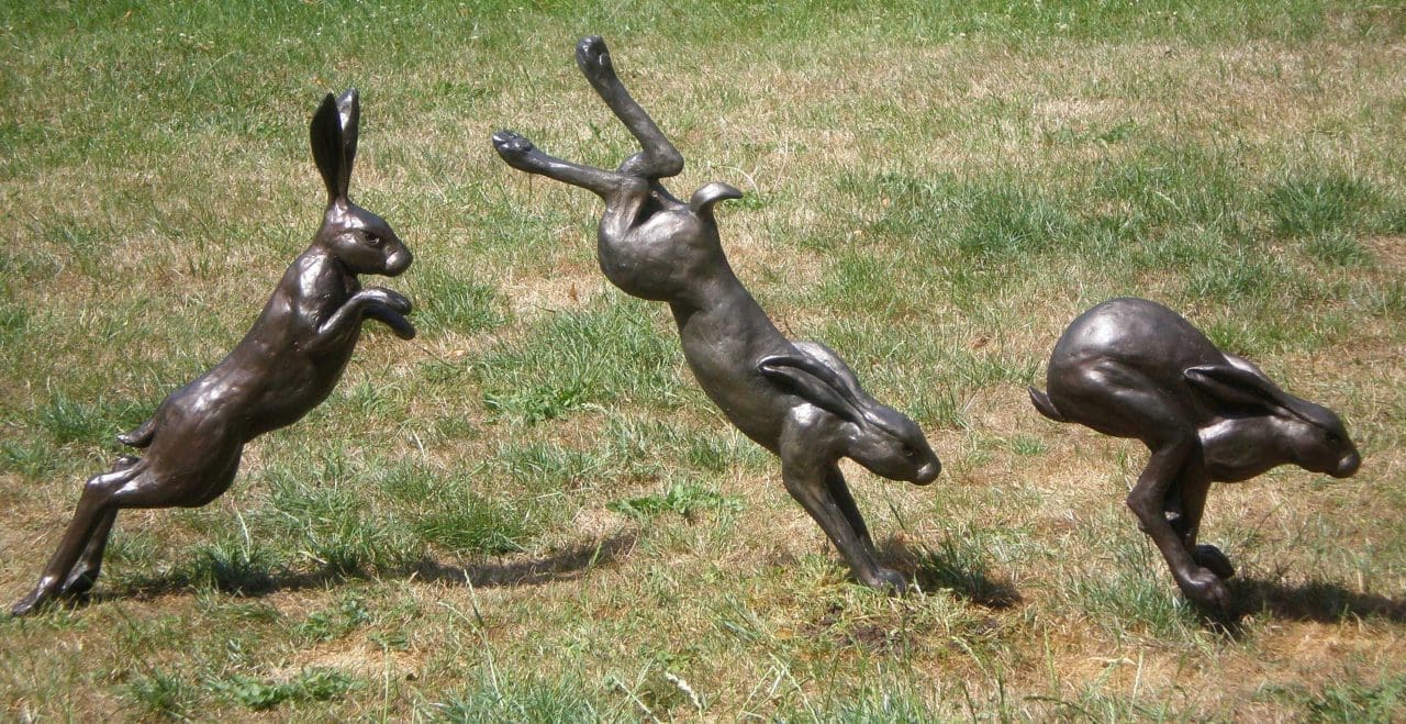 Harespeed (Amusing White or Brown Hares Yard or Garden sculptures)