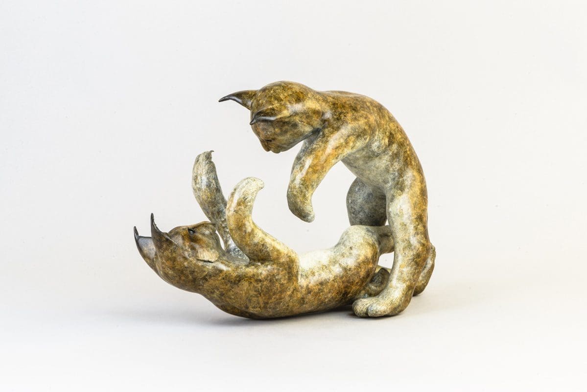 'Lynx Kittens at Play' Lifelike Bronze Small Cat sculpture, - Image 2