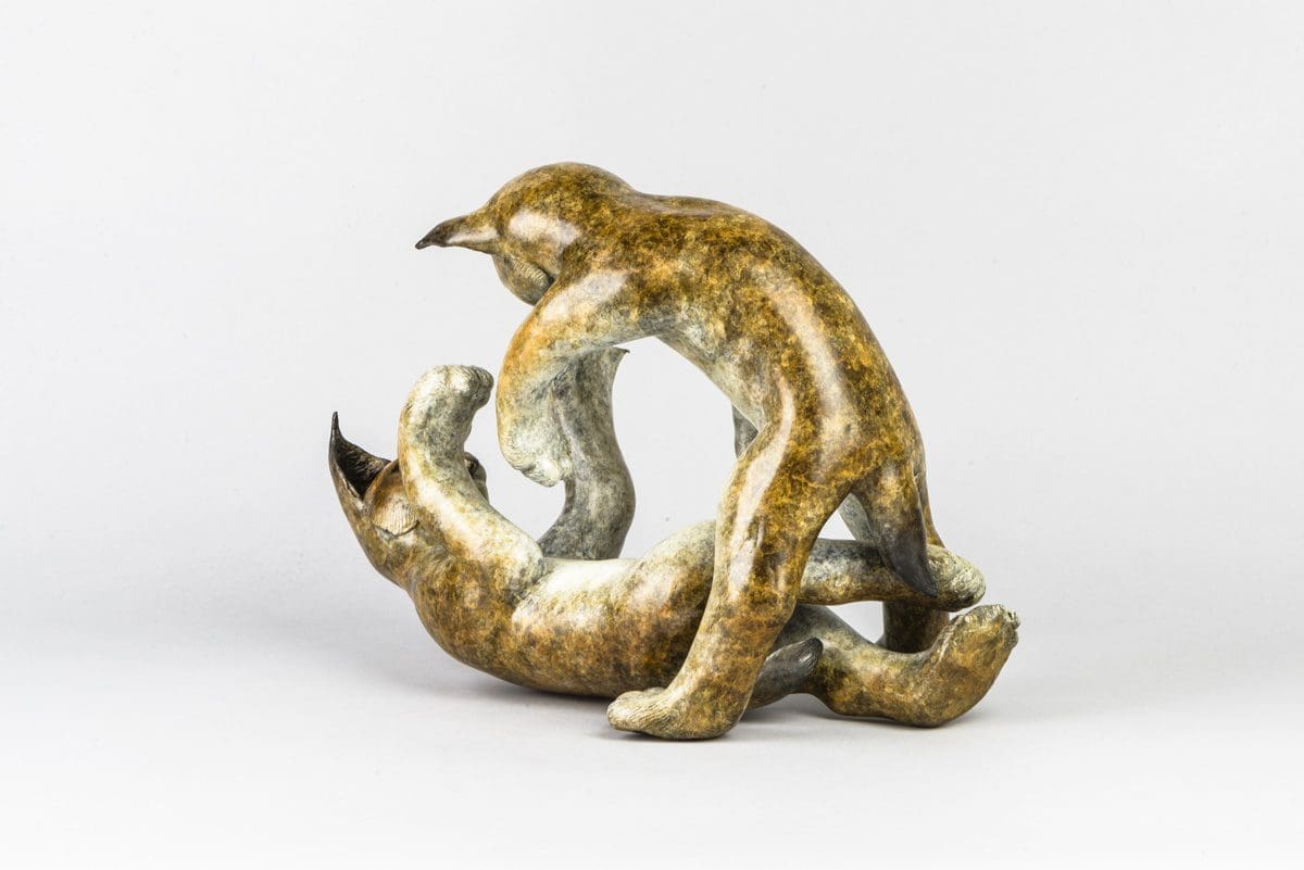 'Lynx Kittens at Play' Lifelike Bronze Small Cat sculpture, - Image 3