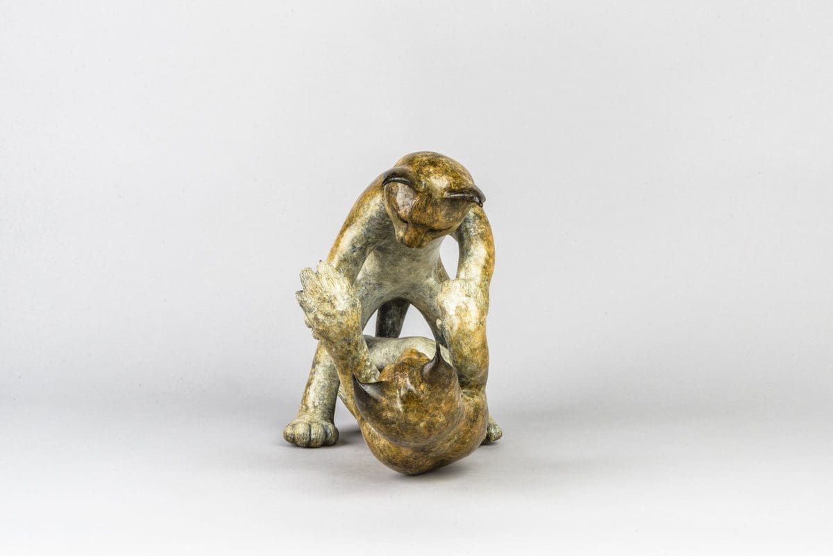 'Lynx Kittens at Play' Lifelike Bronze Small Cat sculpture, - Image 4