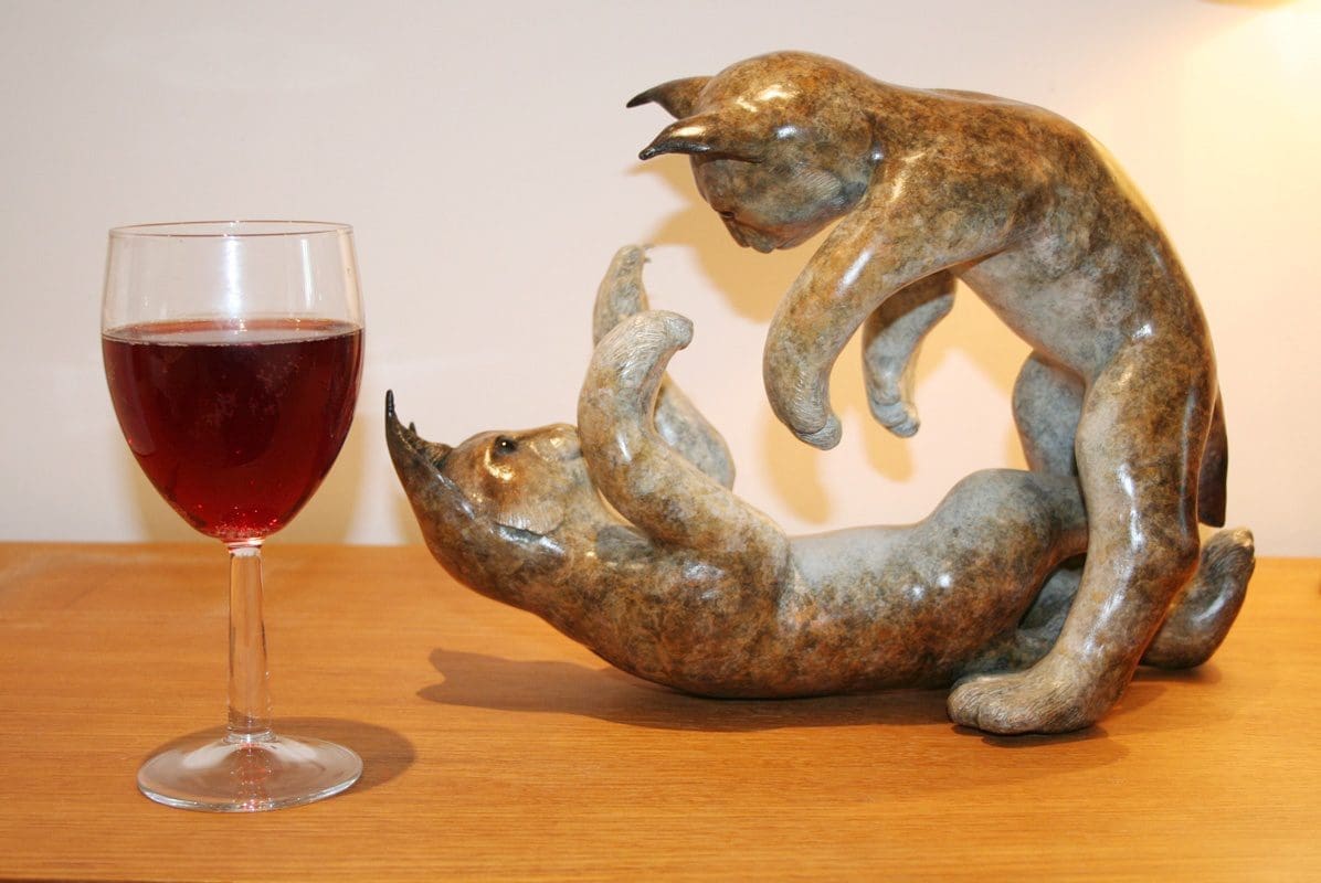 'Lynx Kittens at Play' Lifelike Bronze Small Cat sculpture, - Image 5