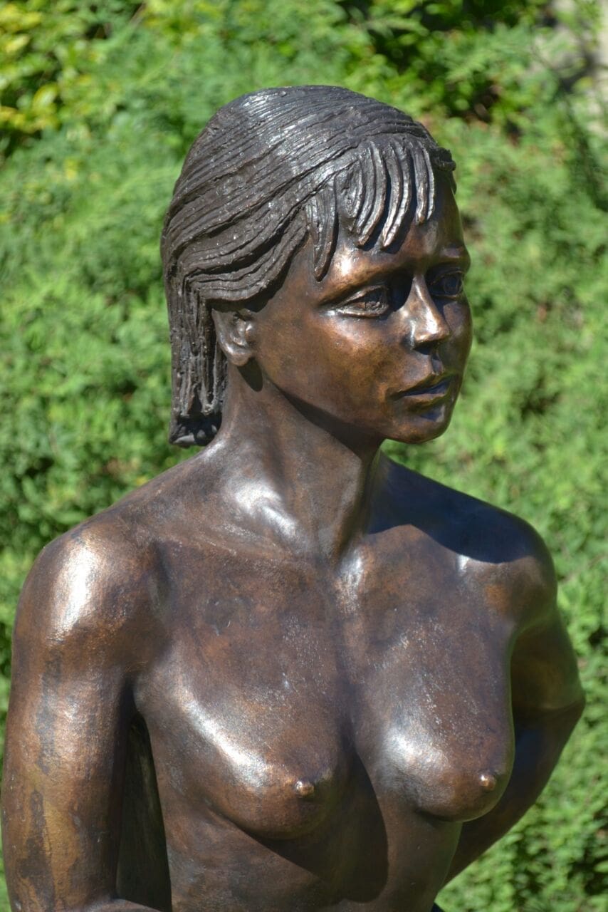 Take or Give (Semi-Naked Female Bronze/Stone Garden sculpture) - Image 2