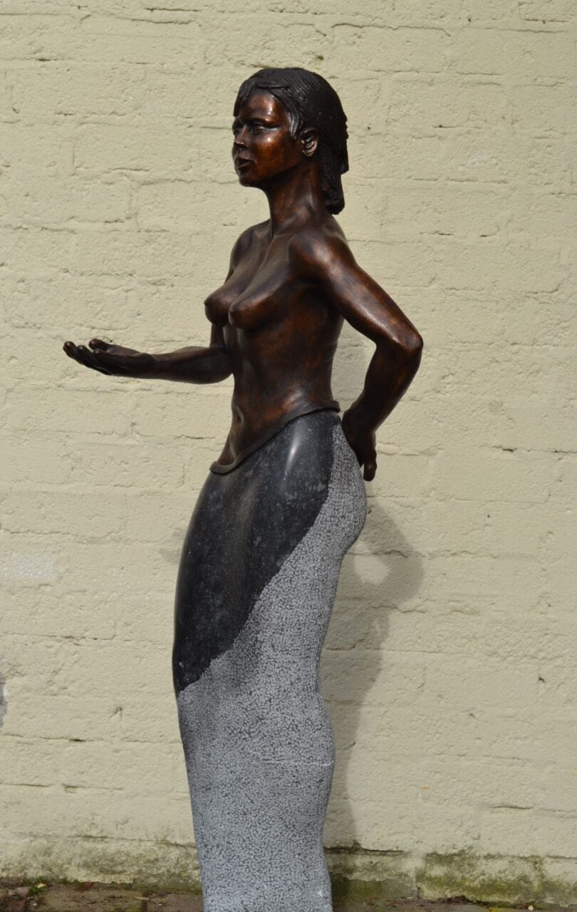 Take or Give (Semi-Naked Female Bronze/Stone Garden sculpture) - Image 5