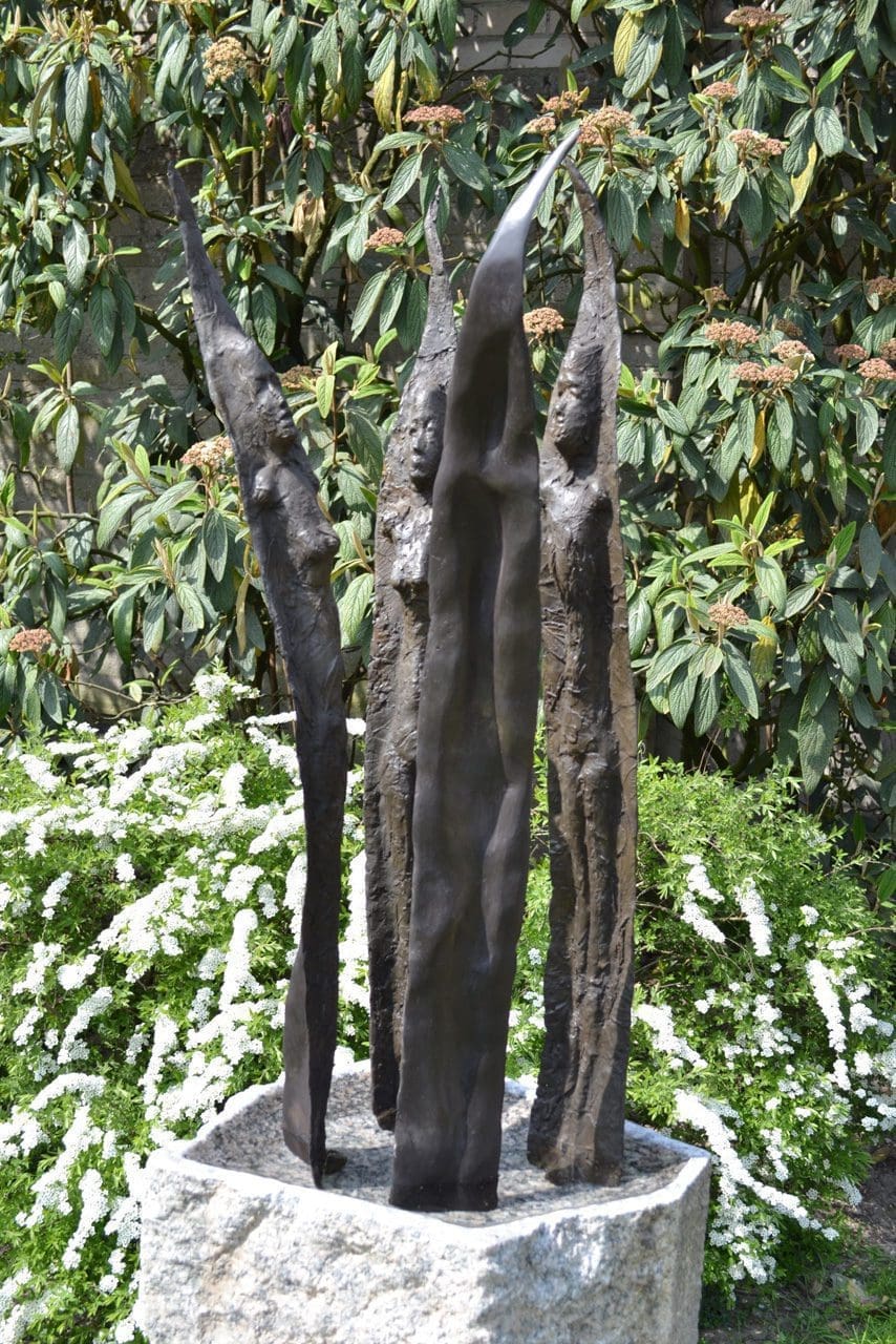 Waterboard 4 Lilies (Bronze Abstract People Flower sculpture)
