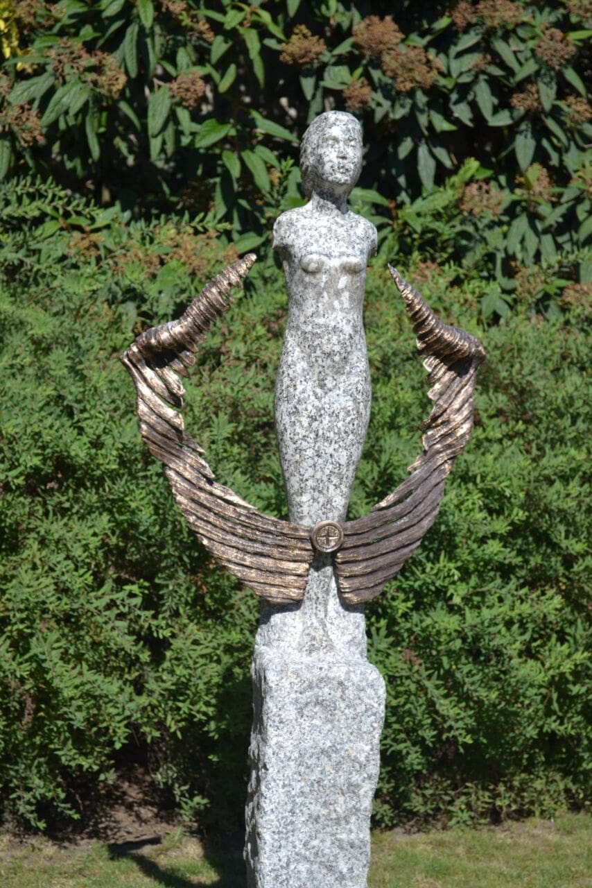 Wind (Unique Naked Granite Girl and Bronze Drapery statue)