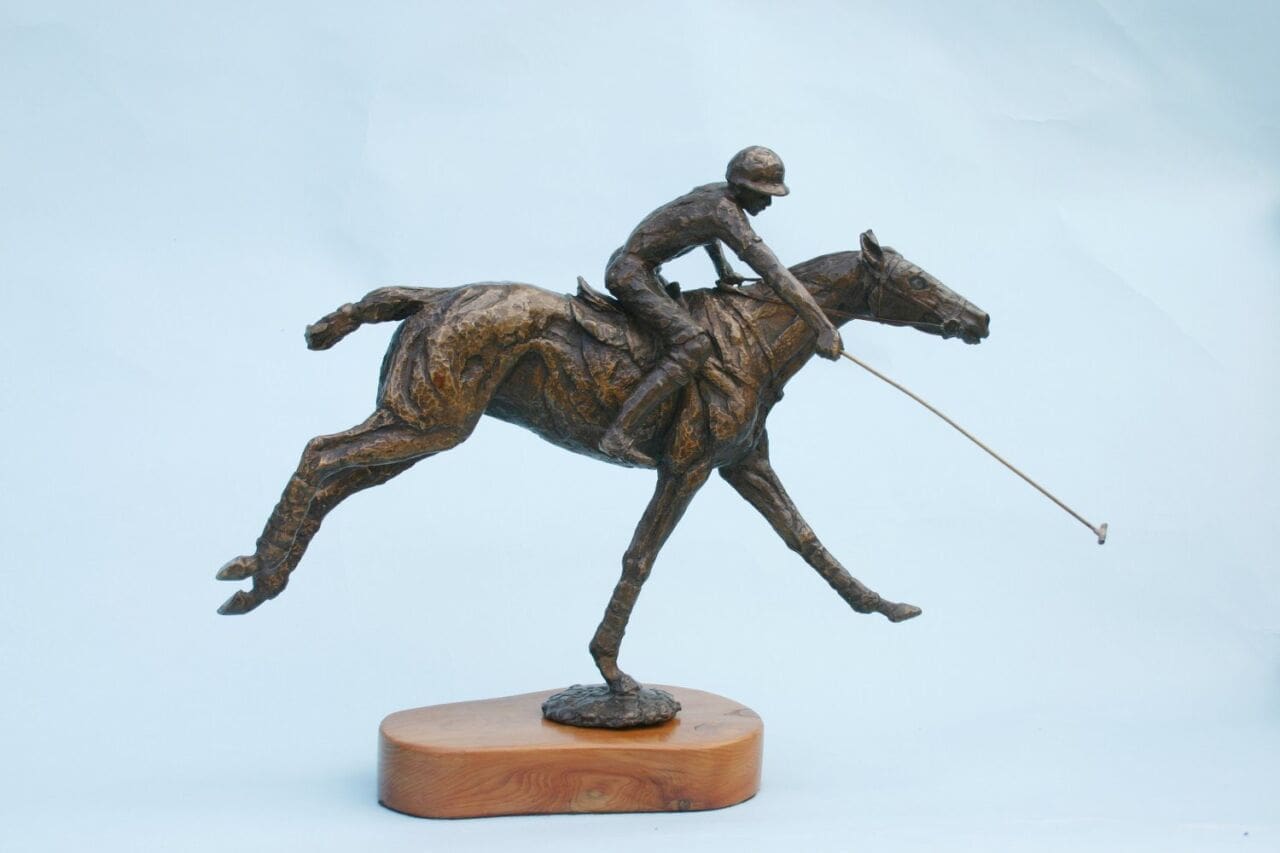 Going for it (Small Bronze Polo Pony and Player statue)