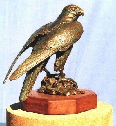 Poised Perigrine Falcon (Perched Bird of Prey sculpture)
