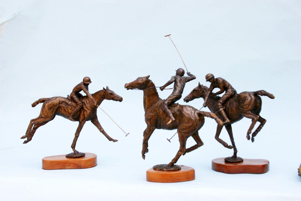 Polo Group (Three Bronze Players and Ponies sculpture)