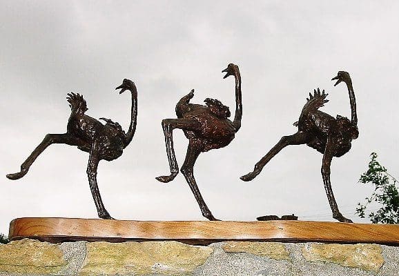 The Wobble (Small Bronze Running Ostriches statue)