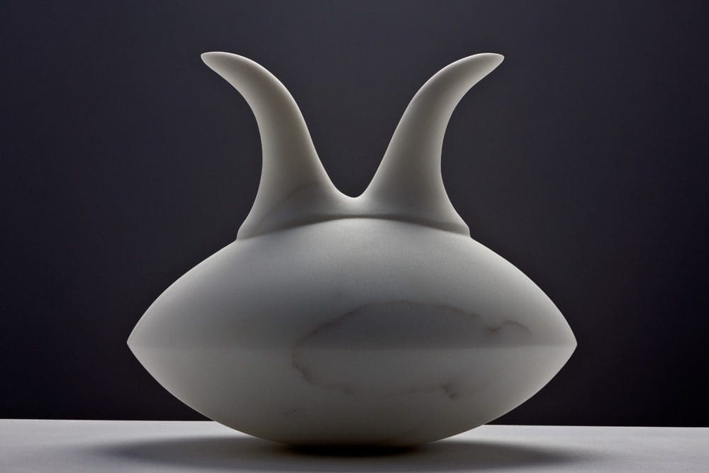 Points III (Abstract Horned Discus Carved marble statuette)