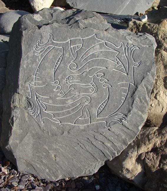 Dinas Emrys (Carved Slate Low Relief Welsh Dragons Wall Plaque Panel) - Image 2