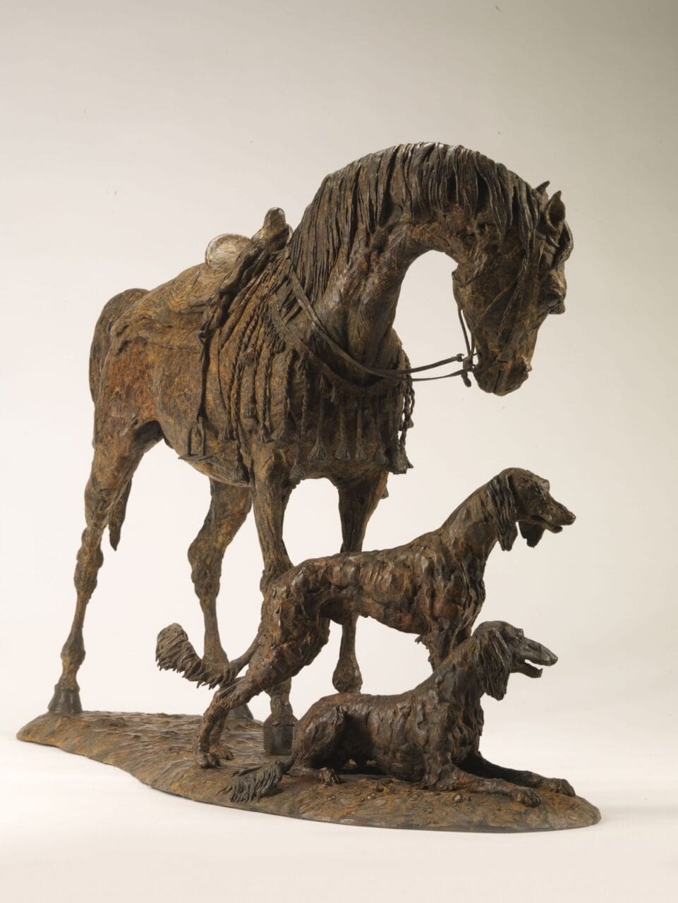 Grace and Danger l (Bronze sculpture of an Arab Horse and Saluki Dogs ) - Image 3