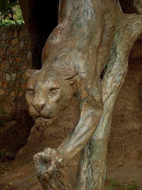 Leopard on Branch (Lifesize Bronze Prowling statue)
