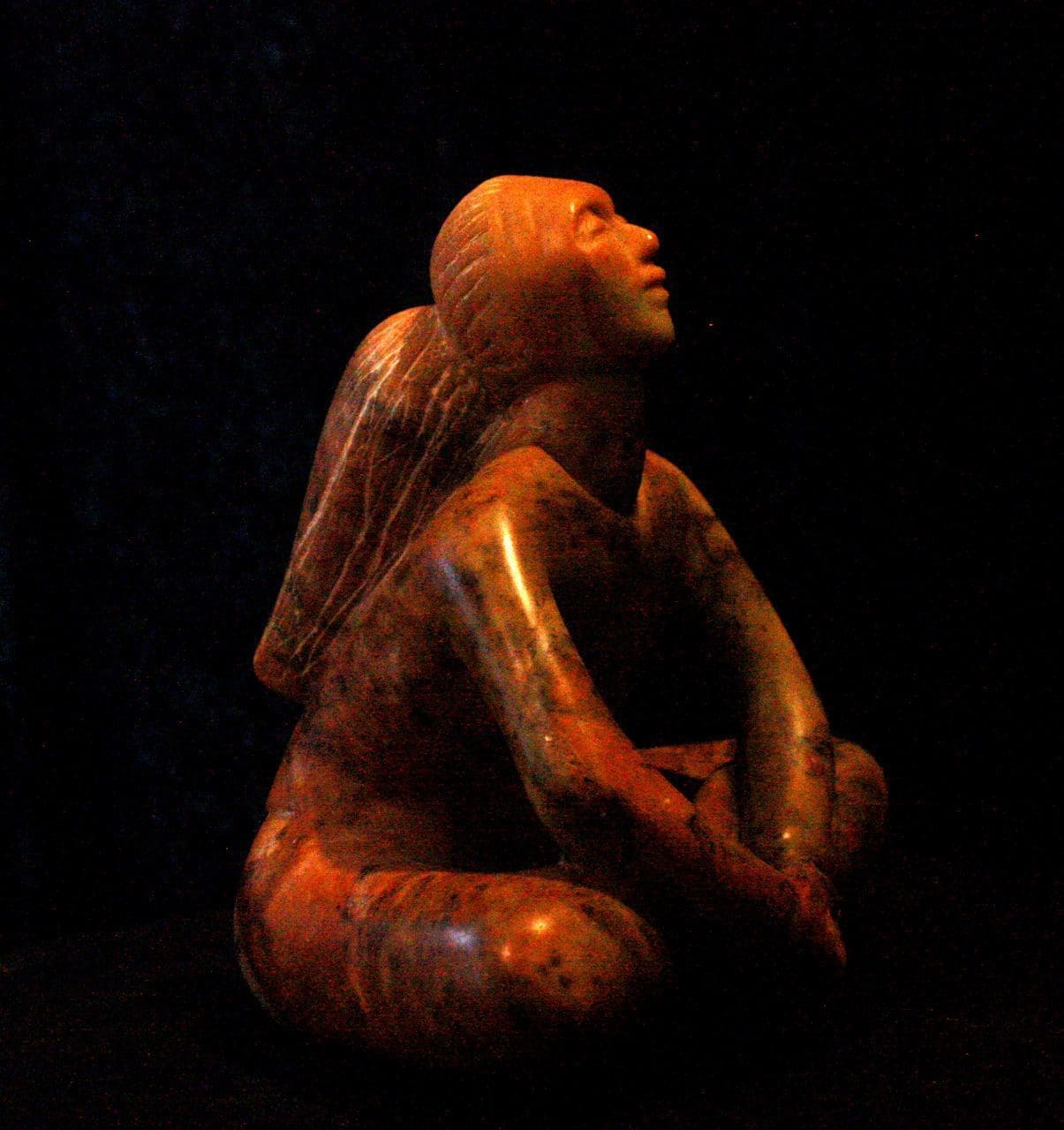 'Omvati,'Carved Stone Seated Squatting Woman sculpture,