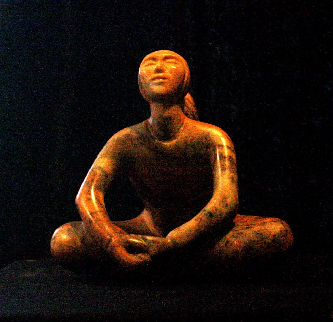 'Omvati,'Carved Stone Seated Squatting Woman sculpture, - Image 3