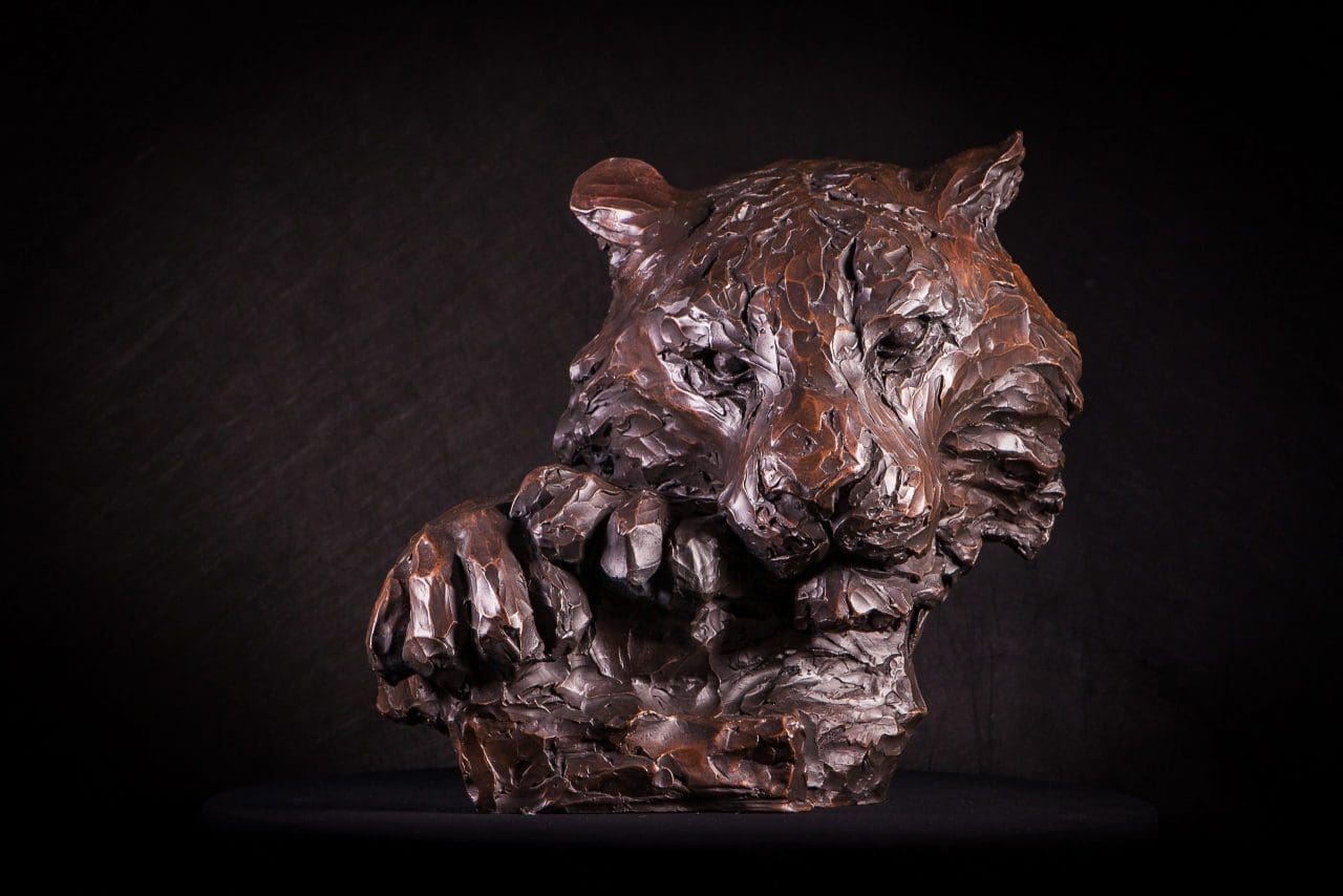Killing Time (Bronze Tiger Head Bust sculpture)