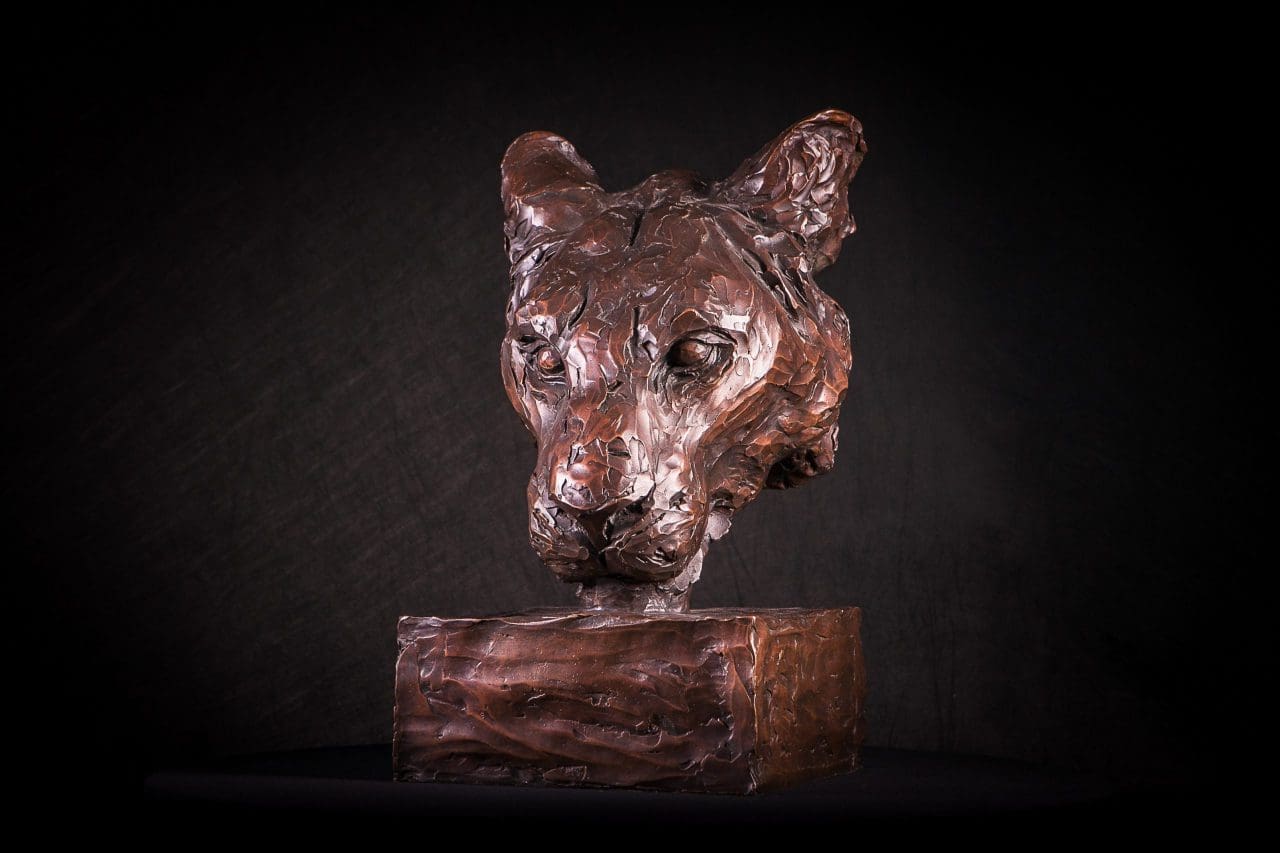 Portrait of a Lioness Bronze Head Mask sculpture, - Image 2