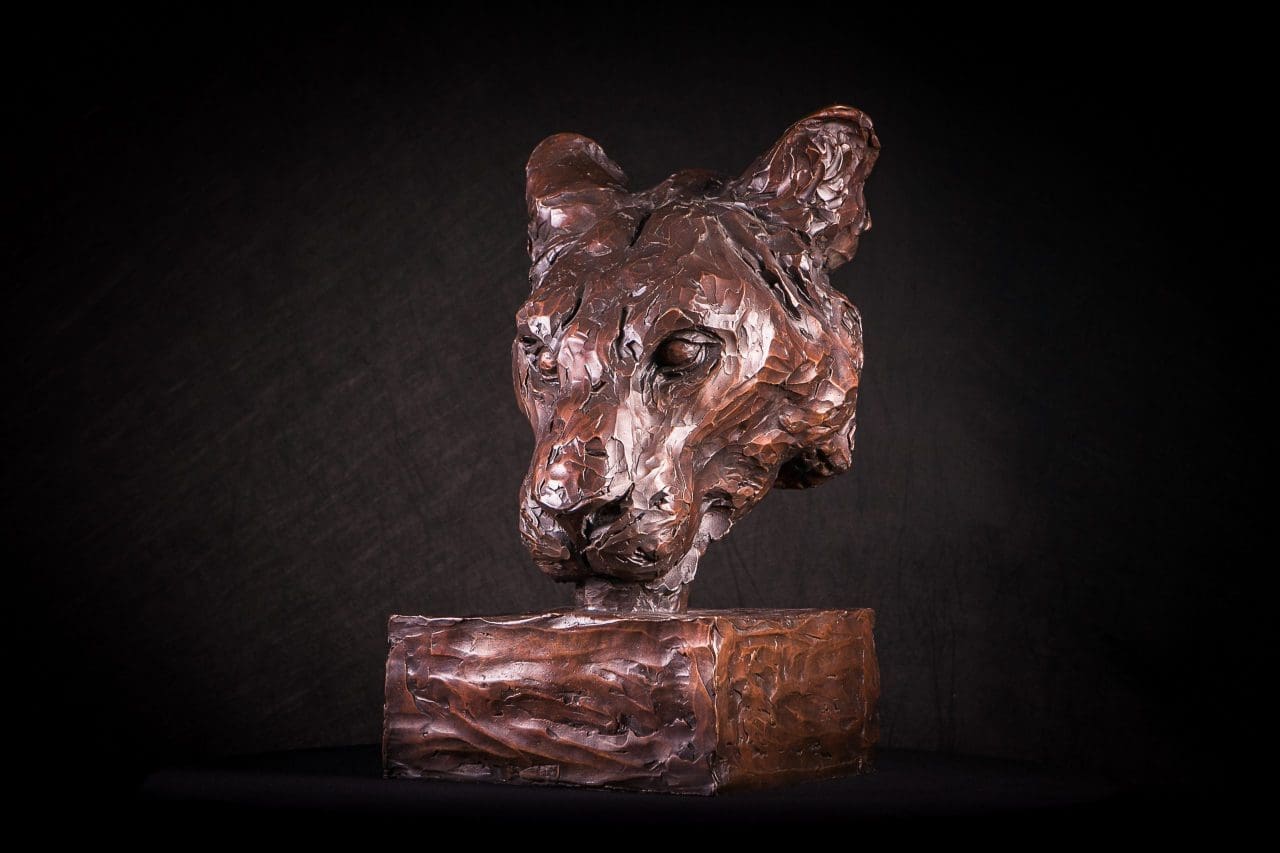 Portrait of a Lioness Bronze Head Mask sculpture, - Image 3