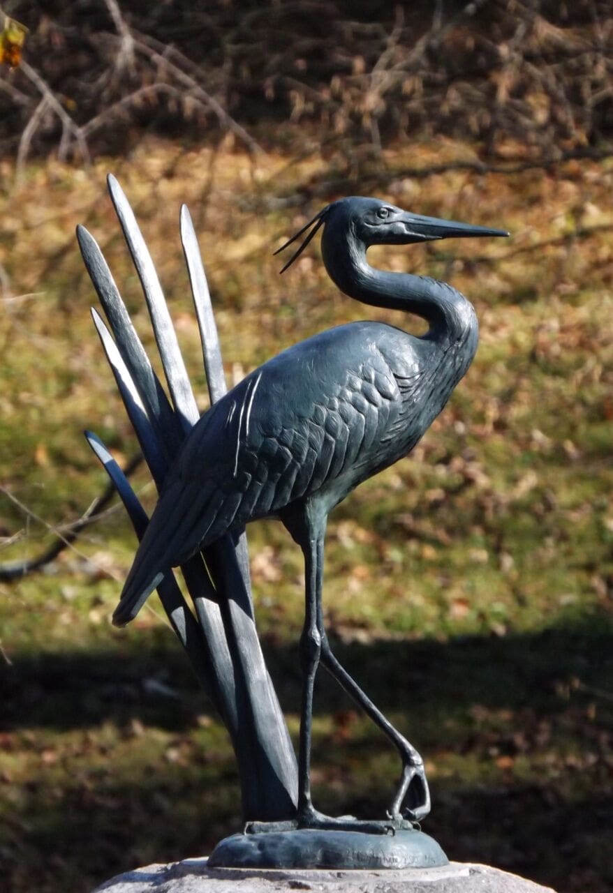 Blue Heron (Small Bronze Standing Bird Yard sculpture)
