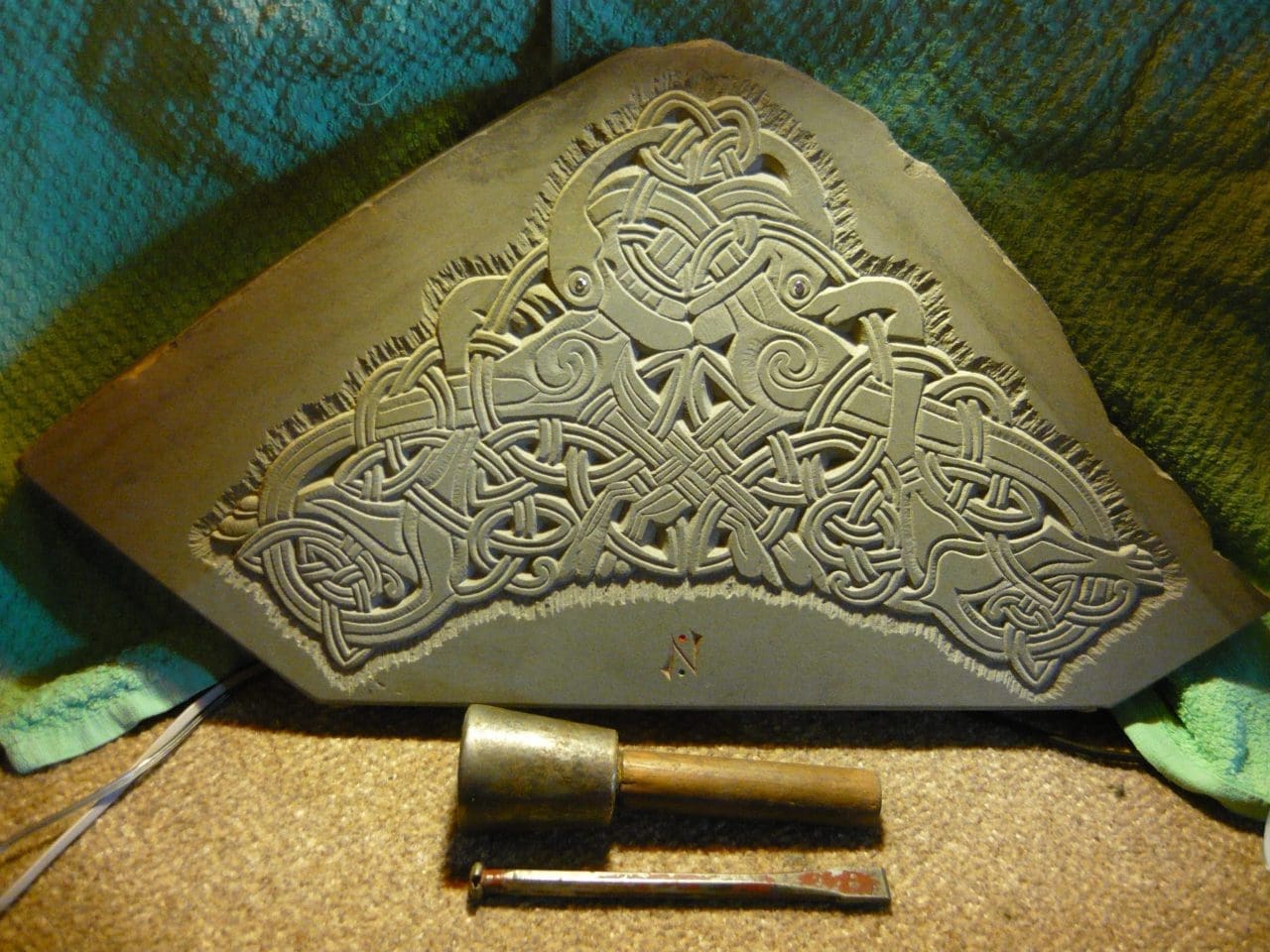 Celtic Dragons (Carved Blue Stone Relief statue)