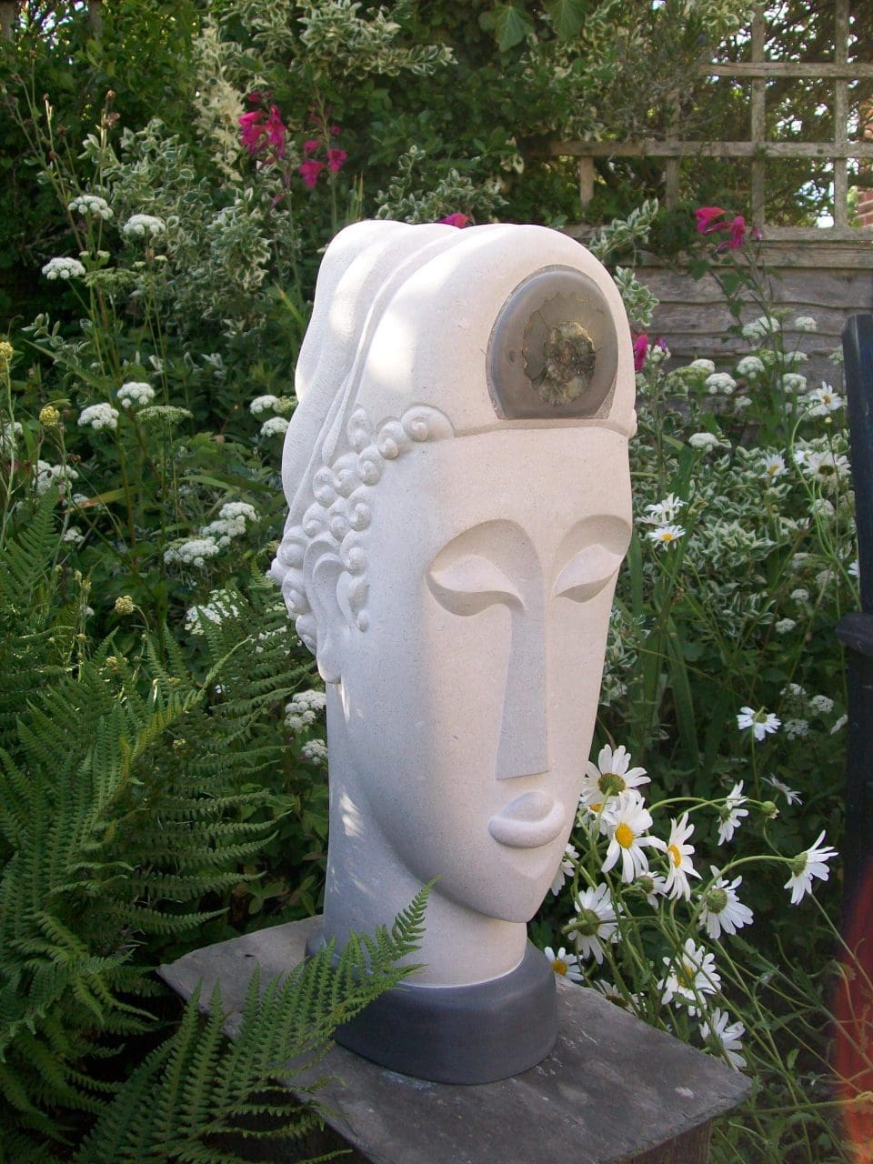 Ammonite Head (Carved Contemporary Buddha Head statue)