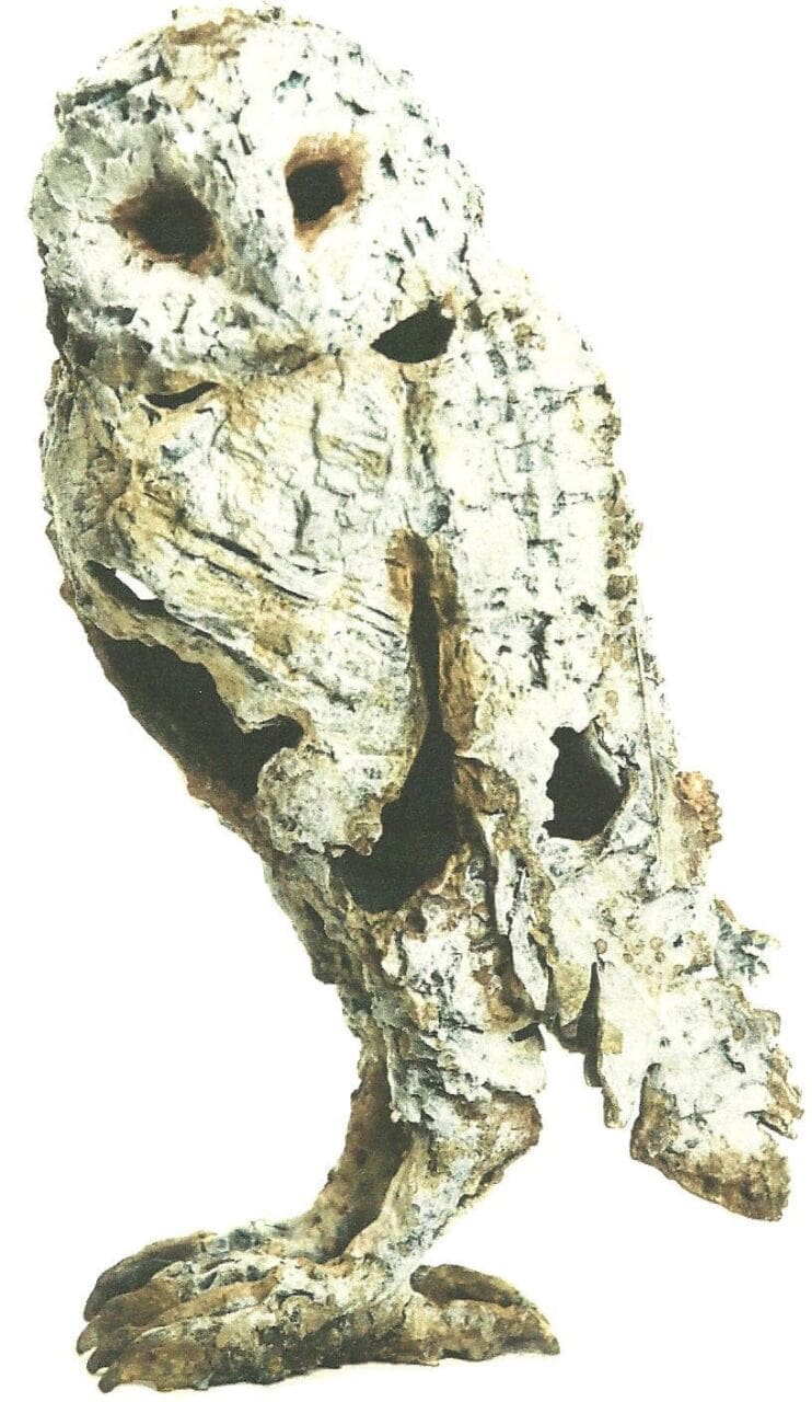 Owl Standing (Bronze Semi Abstract Perched statue)