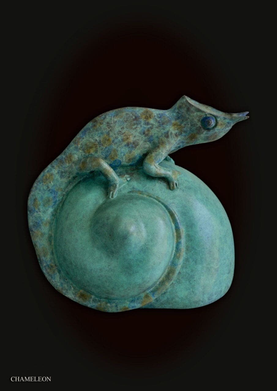 Chameleon on a Shell (Bronze life size sculpture)