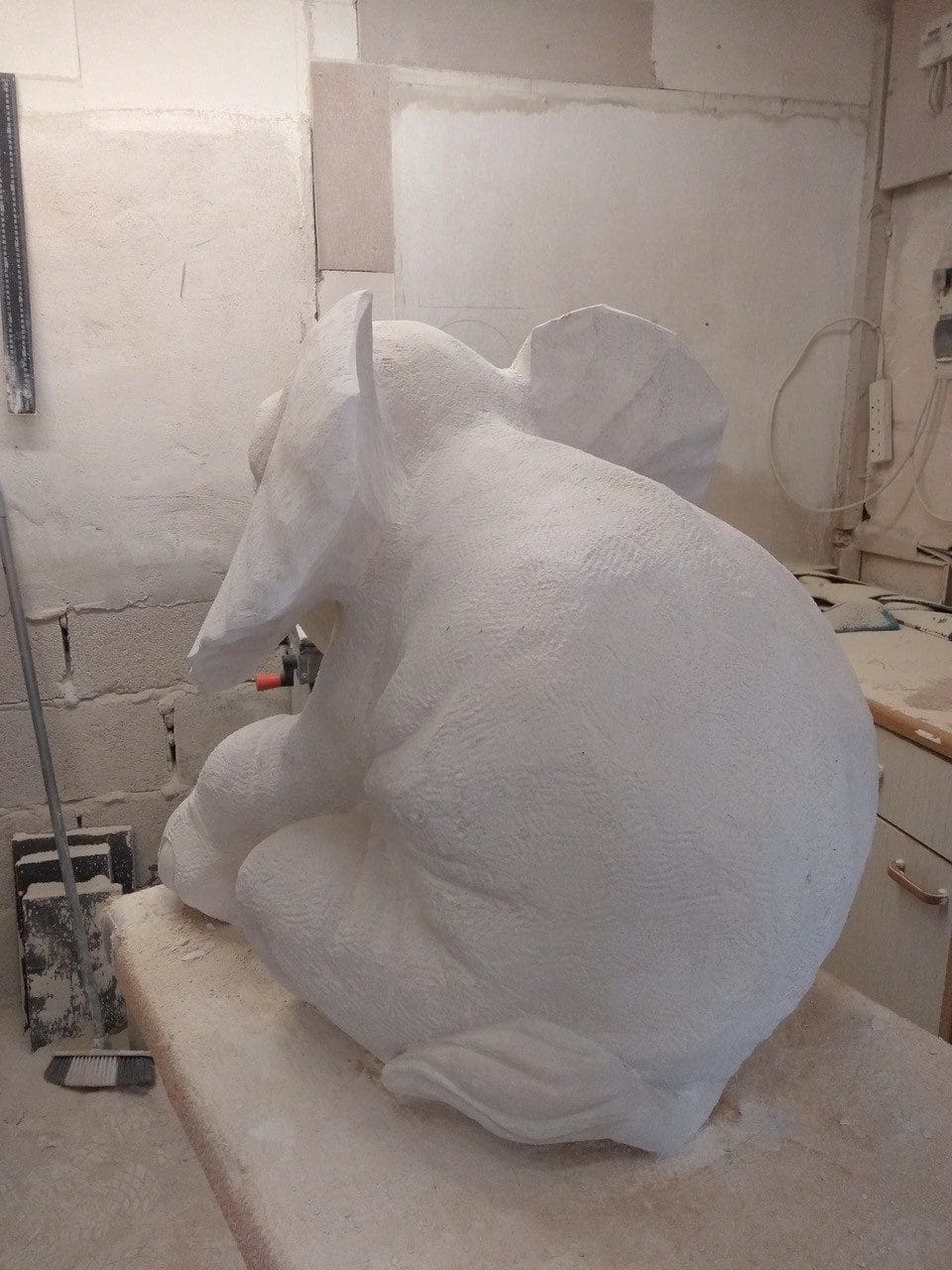 Baby Elephant (Carved Stone Lifesize Garden sculpture)