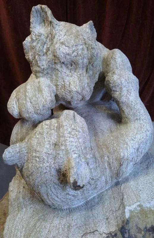 Tiger Cubs (Carved Stone Animals at Play sculpture)