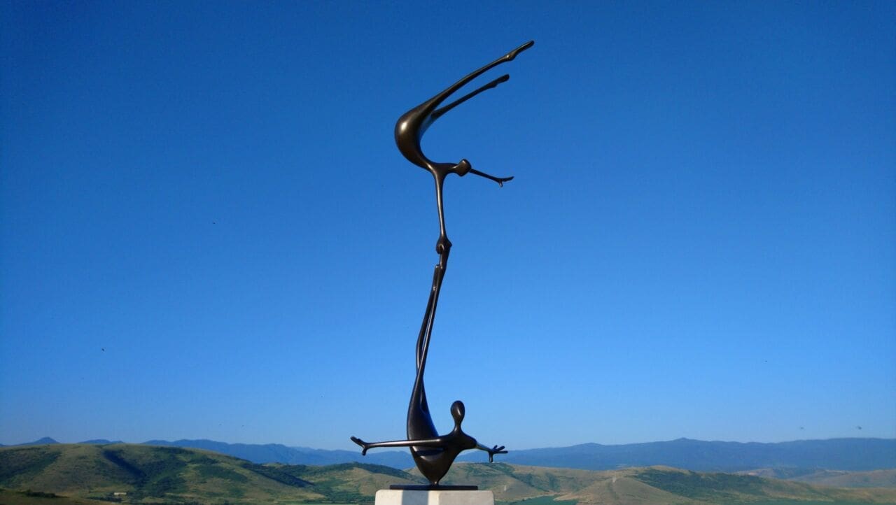 BALANCE (Small Bronze Modern Abstract Impressionist Sculpture)