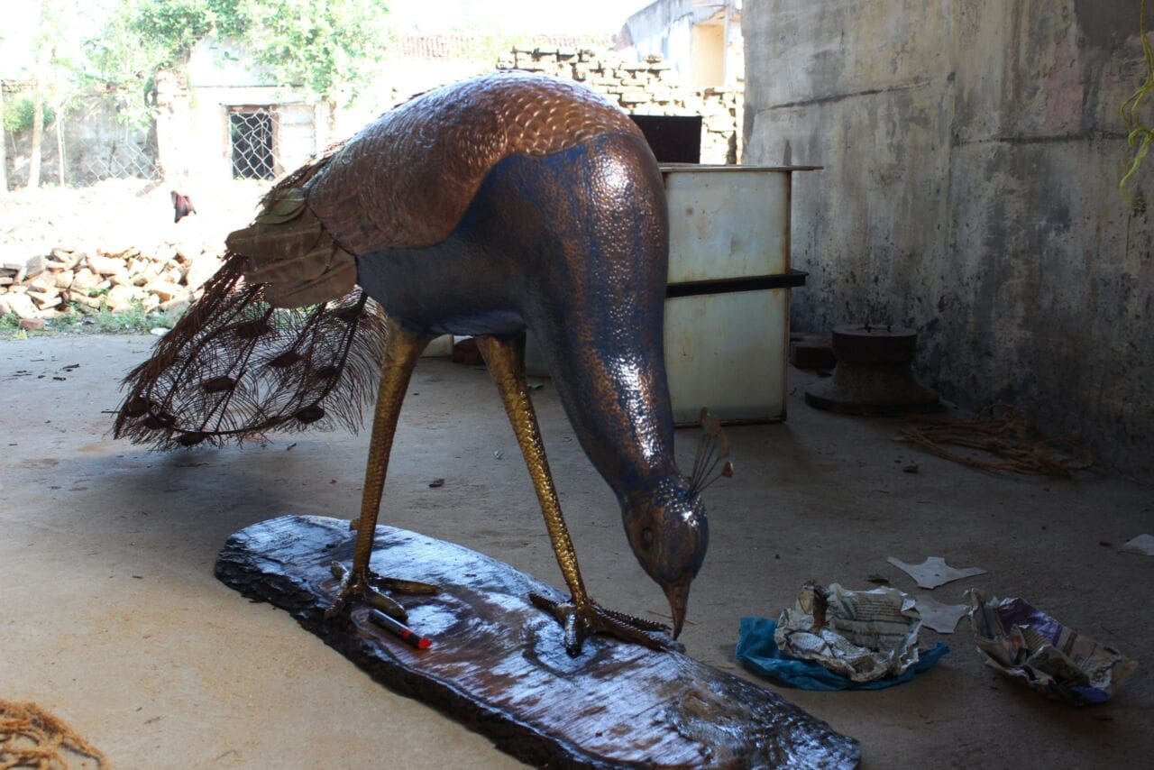 Peacock III (Copper Brass Lifesize Wild Bird statue)