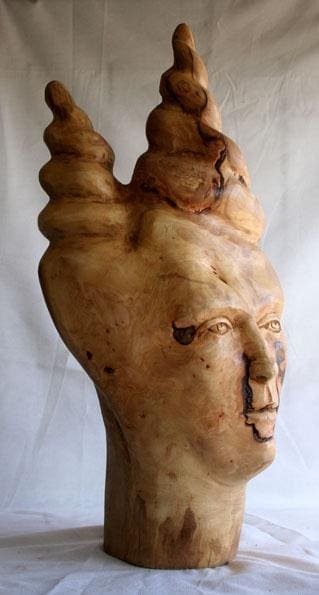 Cepheus (Abstract Carved Wood Head Bust sculpture)