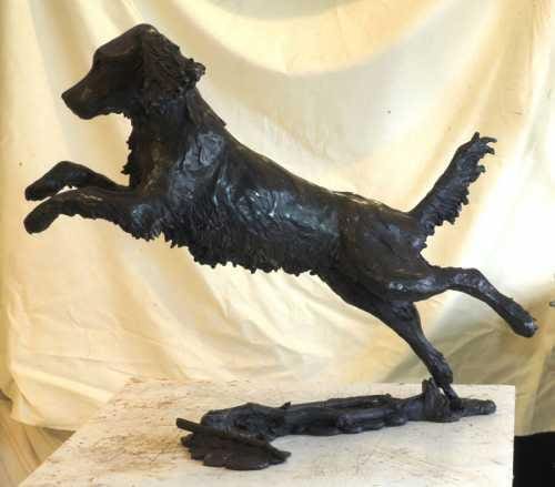 Flying Spaniel (Bronze Leaping Jumping Hound Sculpture)