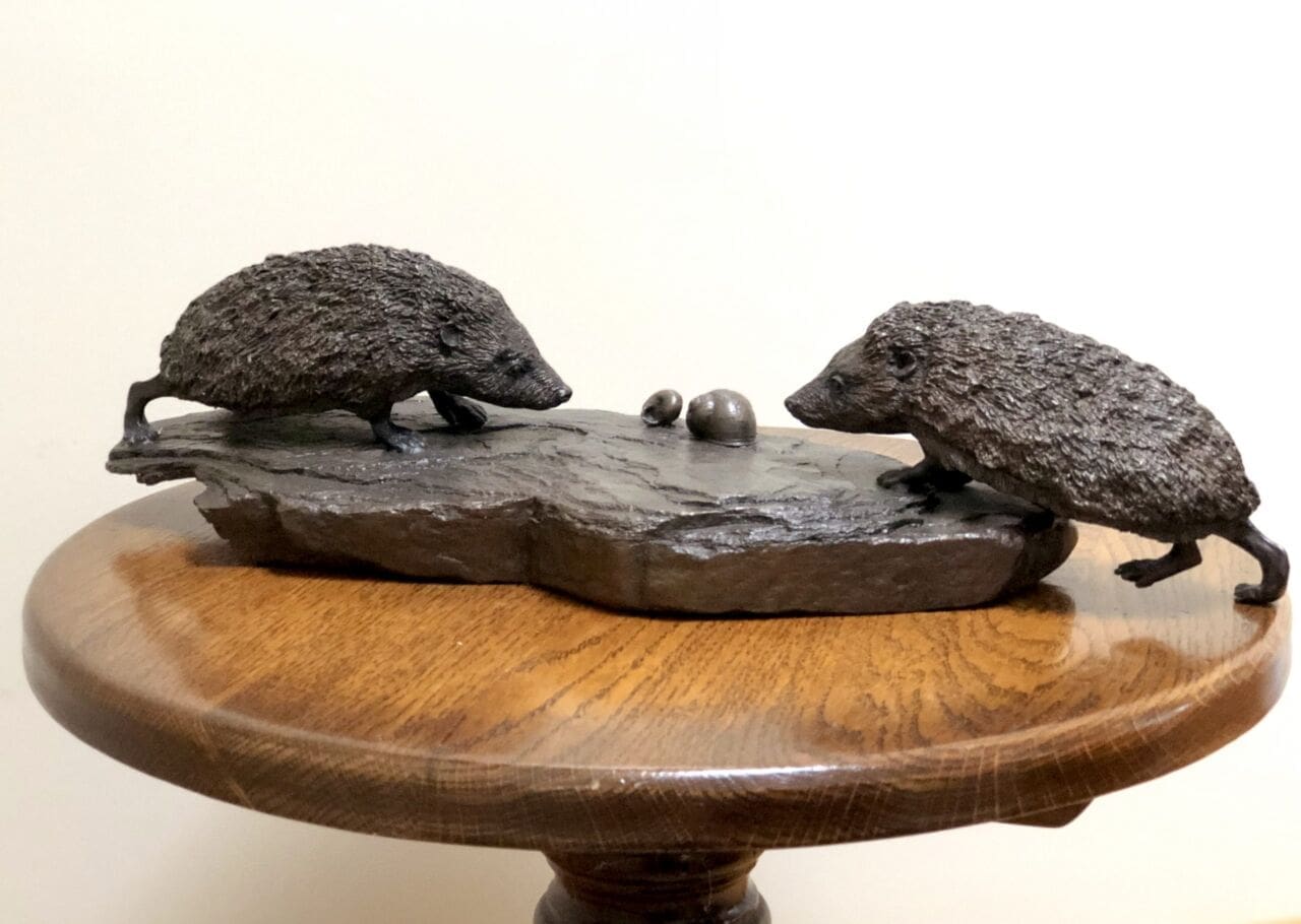 Two’s Company, Detailed Bronze of Two Hedgehog sculpture, - Image 4
