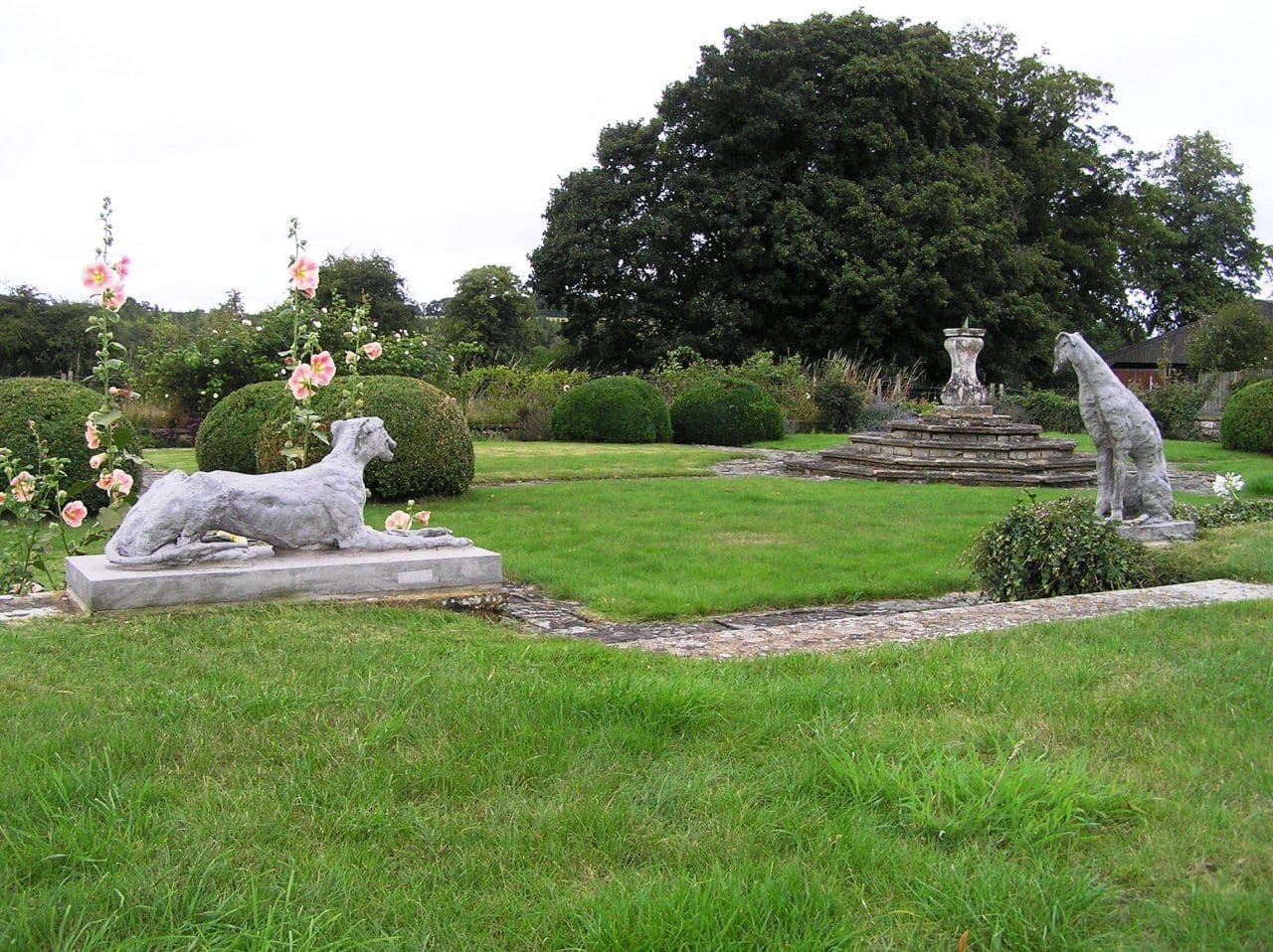 Greyhounds Pair (Dogs Seated Resting Garden sculpture)