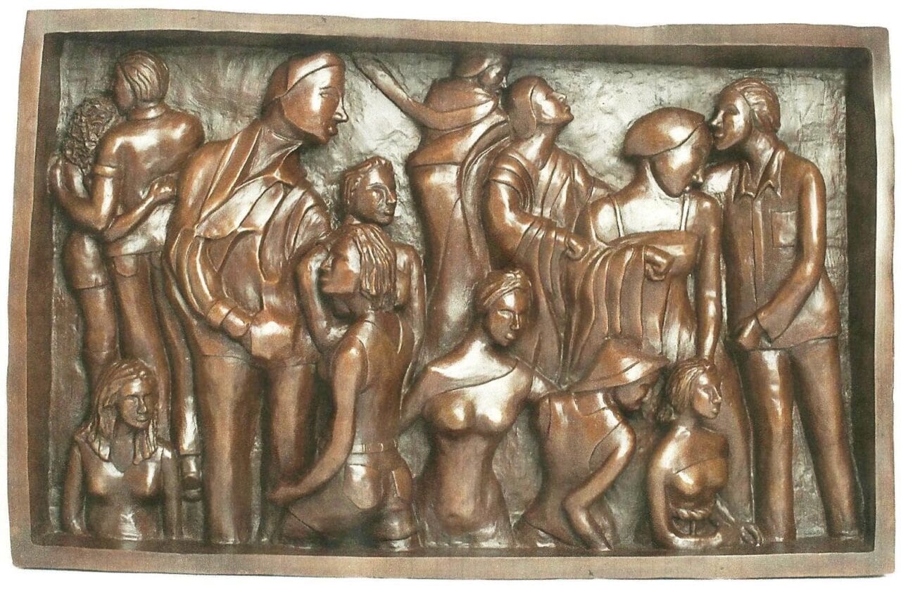 Hoopla (Crowd Bas Relief Bronze Wall Plaque statue)