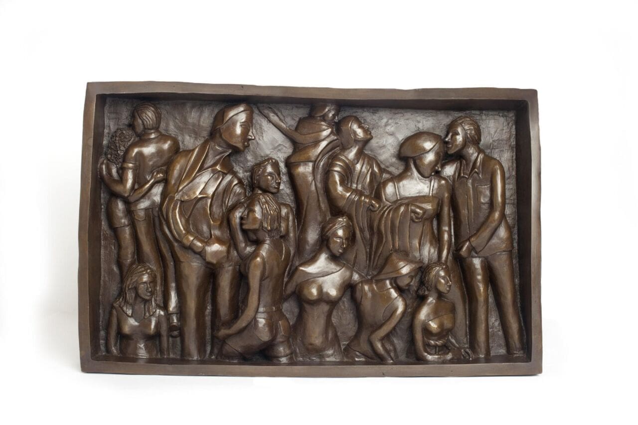 Hoopla (Crowd Bas Relief Bronze Wall Plaque statue) - Image 3