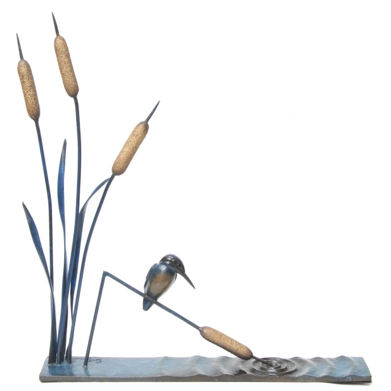 Kingfisher Fall, Perched on Bullrush Bronze sculpture - Image 2