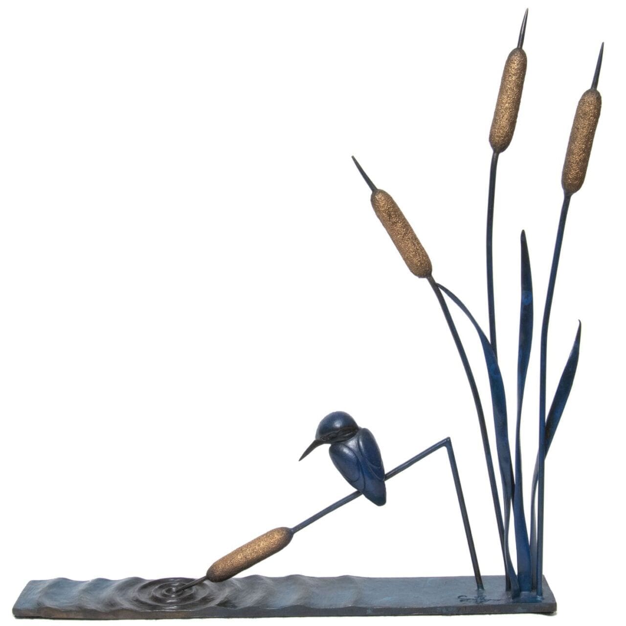 Kingfisher Fall, Perched on Bullrush Bronze sculpture - Image 4