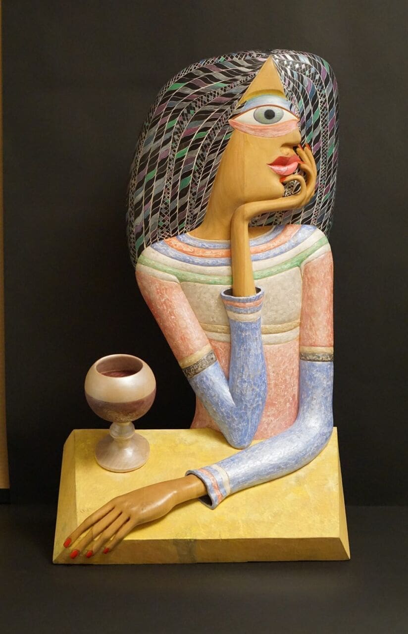 A Girl with a Glass (Coloured Modern statue)
