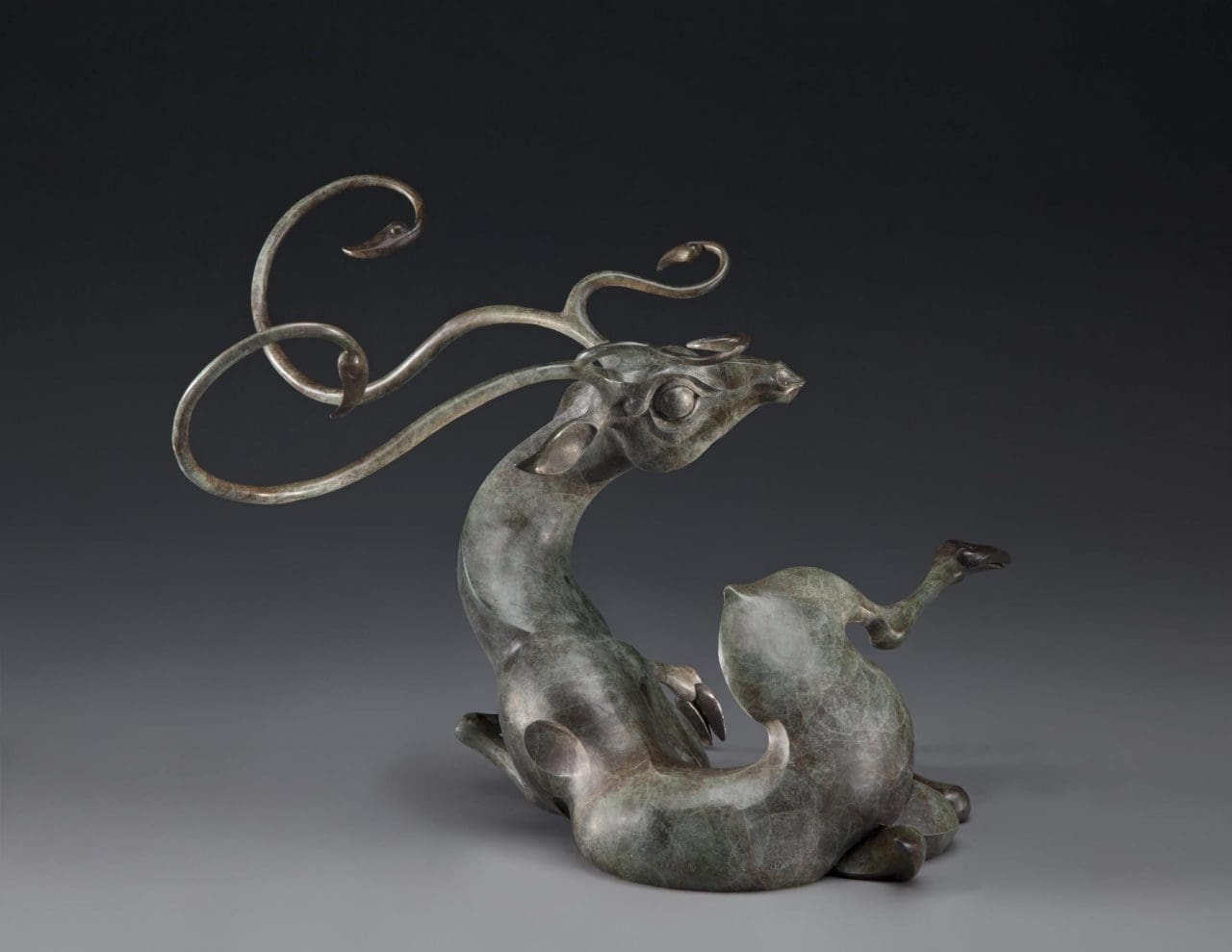 Awakening Buck (Abstract Young Buck Deer Bronze statuette) - Image 2