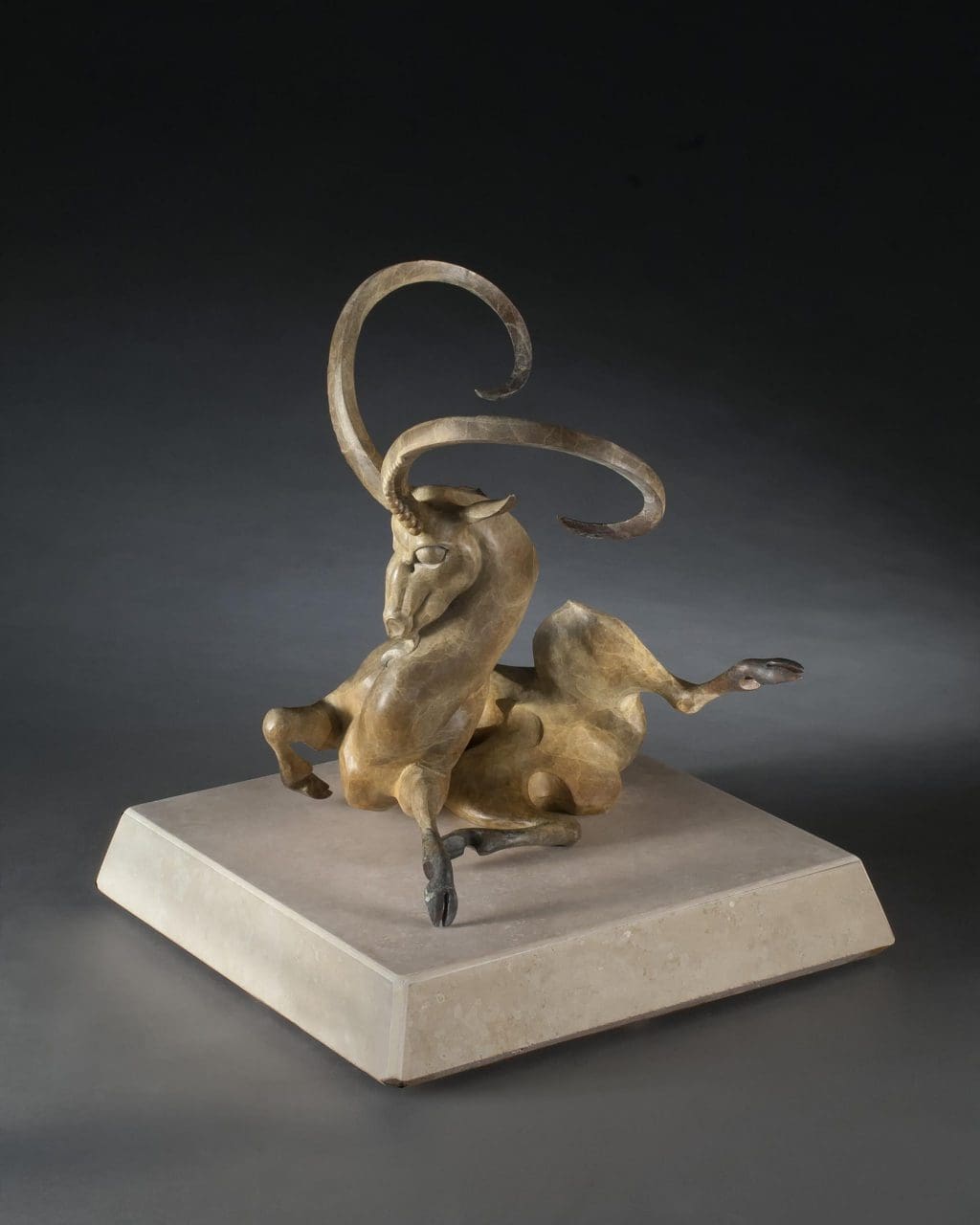 Dying Ibex (Twisted Contorted Ibex Bronze sculpture)