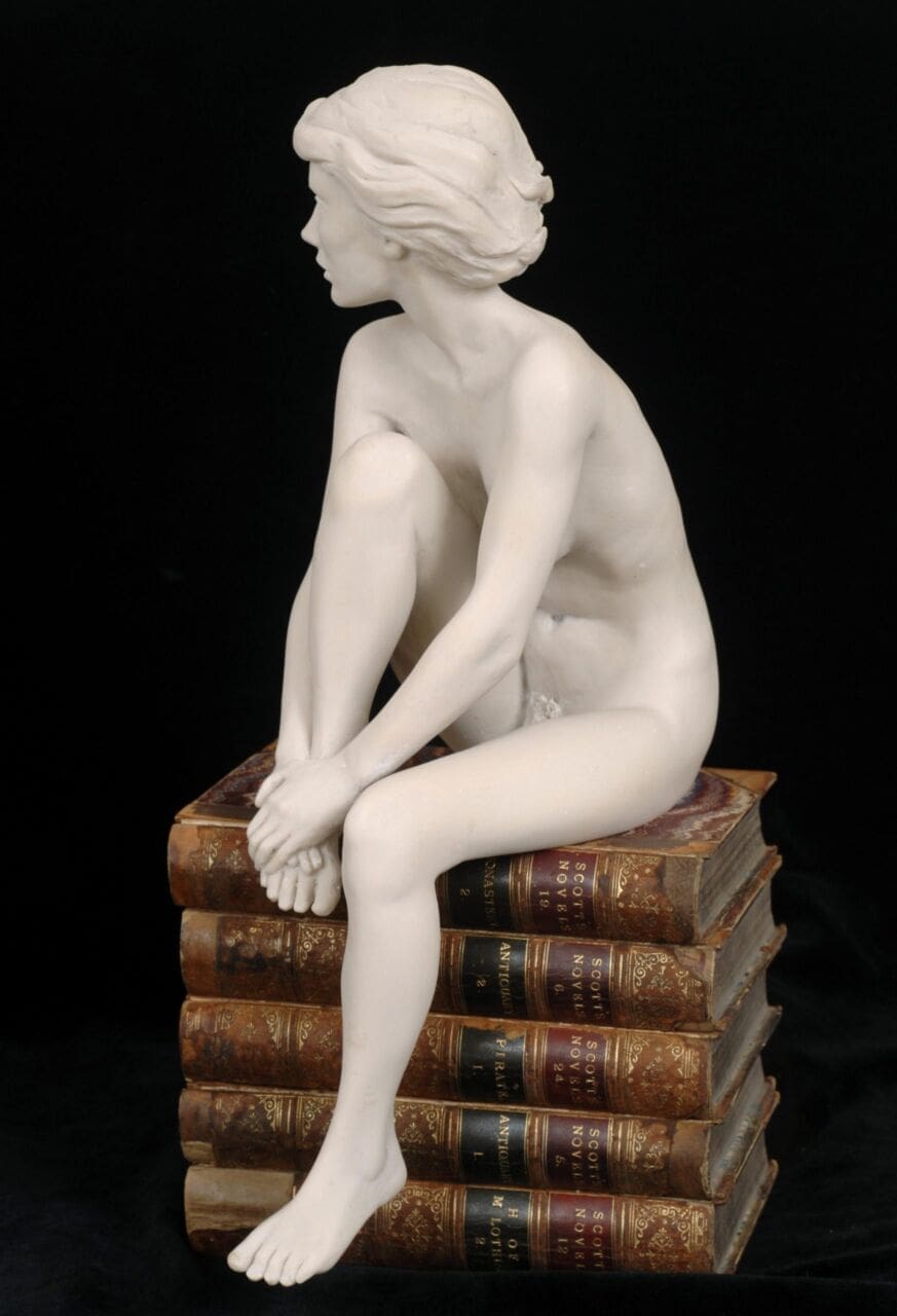 'Merry,' marble resin Nude Seated Girl Sculpture, - Image 2