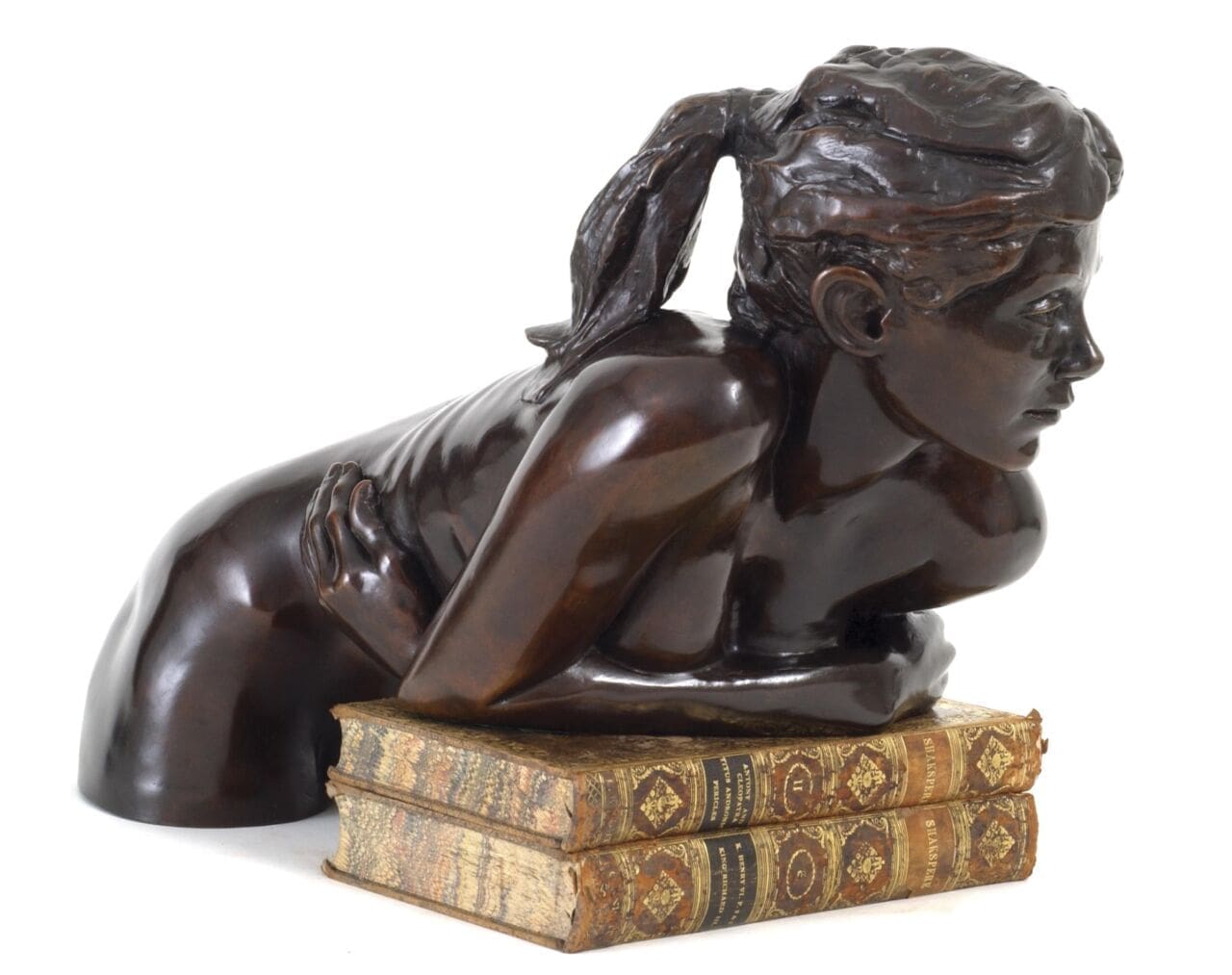 Pony Tail (Bronze Small Nude Girl Lying statue)